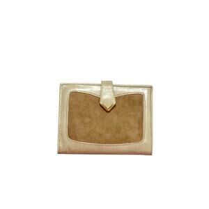Rolfs Beige Leather Wallet Clutch Suede Kisslock Coin Purse Vintage